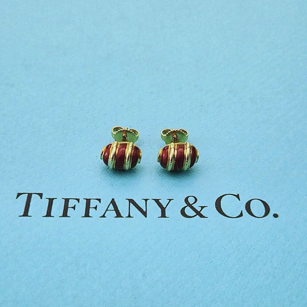RARE Vintage Tiffany & Co. Schlumberger 18k Gold & Red Enamel Earrings